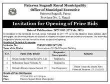 Invitation for Opening of Price Bids